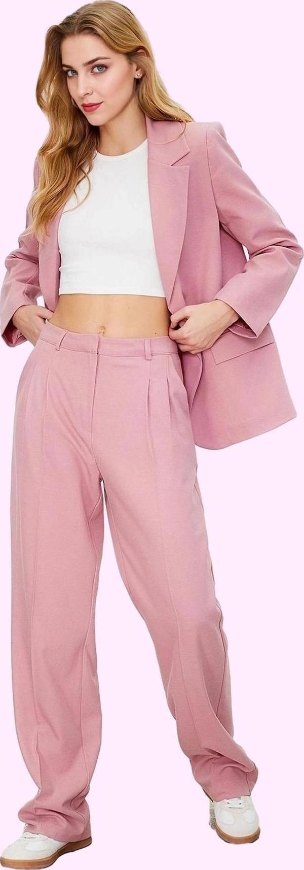 Kadın Yüksek Bel Straight Pantolon Düz Desen İş Ve Günlük Kullanıma Uygun Kaliteli Malzeme - Image 1