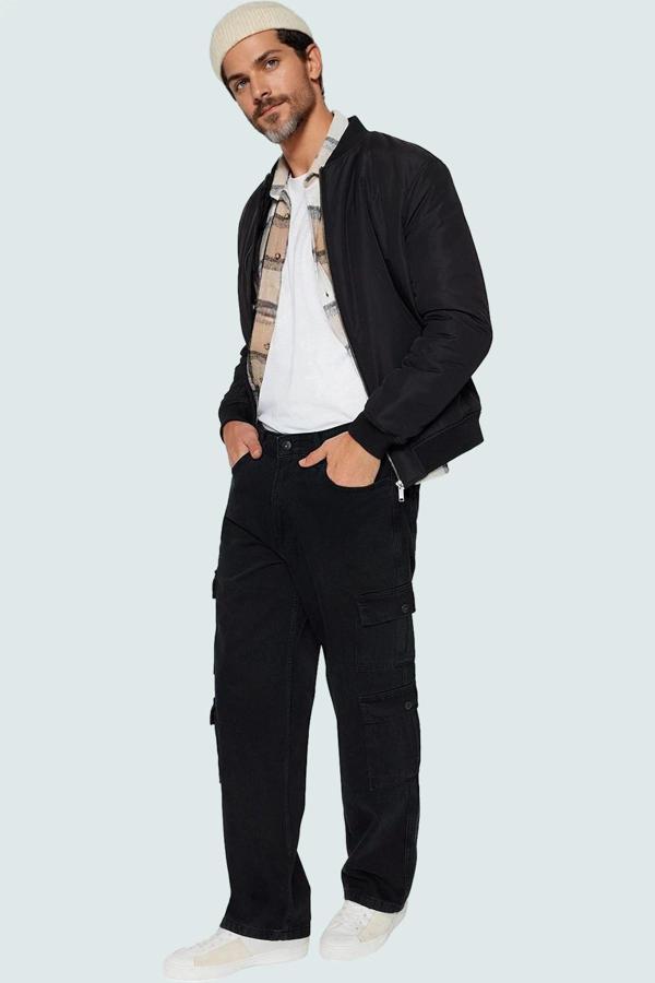 Erkek Pamuk Denim Kargo Pantolon Baggy Kalıp Normal Bel Günlük Kullanım Yaz Aylarının Vazgeçilmezi - Image 1