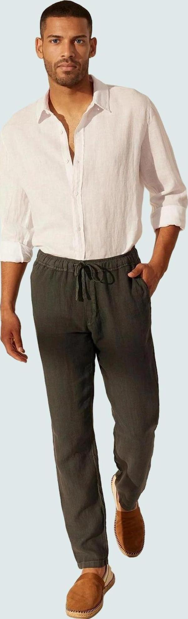 Erkek Keten Pantolon Yüksek Bel Straight Günlük Stil Hafta Sonu Yaz Aylarının Vazgeçilmezi - Image 1