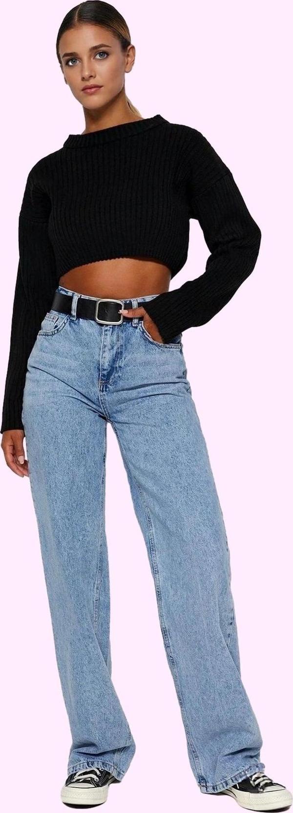 Kadın Pamuk Denim Geniş Paça Jean Pantolon Yüksek Bel Günlük Şıklık Yaz Aylarının Vazgeçilmezi - Image 1