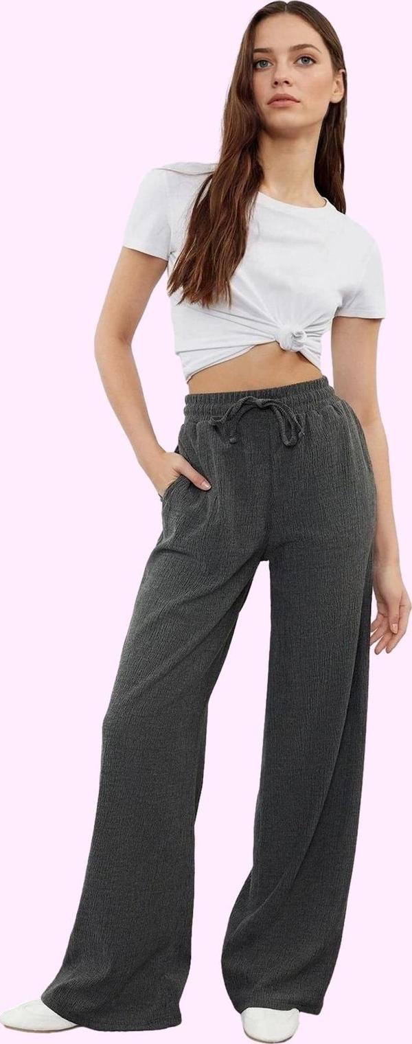 Kadın Geniş Paça Lastikli Bel Örme Pantolon Günlük Casual Hafta Sonu Yaz Aylarının Vazgeçilmezi - Image 1