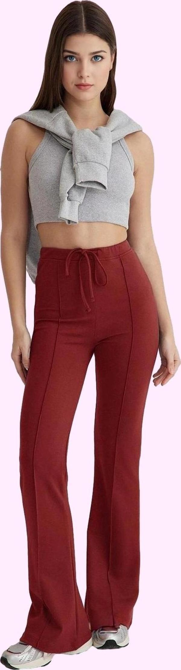 Kadın Yüksek Bel İnterlok Pantolon Geniş Paça Casual Günlük Stiller Yaz Aylarının Vazgeçilmezi - Image 1