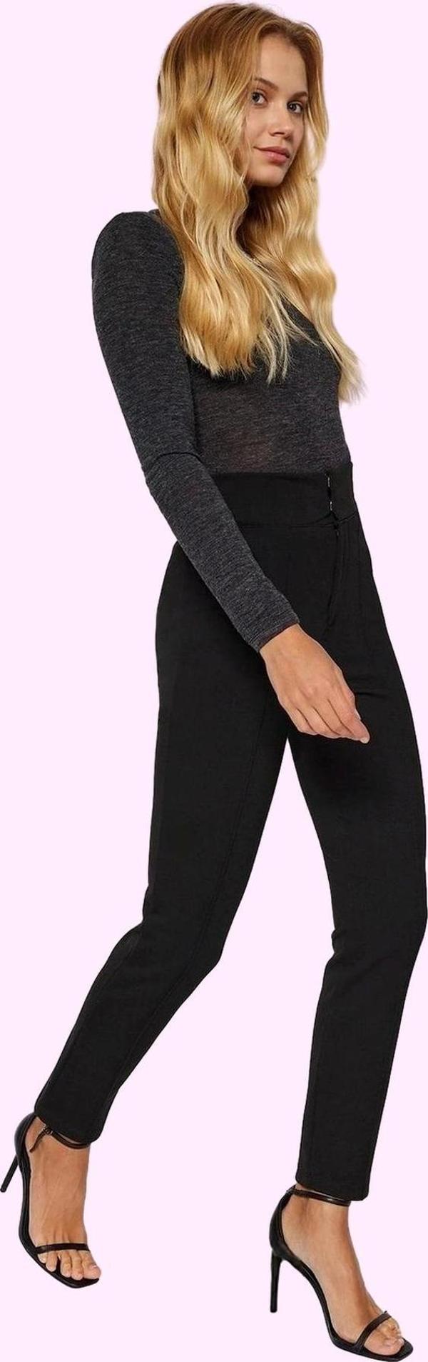 Kadın Slim Fit Pantolon Yüksek Bel Nervürlü İş Ve Günlük Kullanım Yaz Aylarının Vazgeçilmezi - Image 1