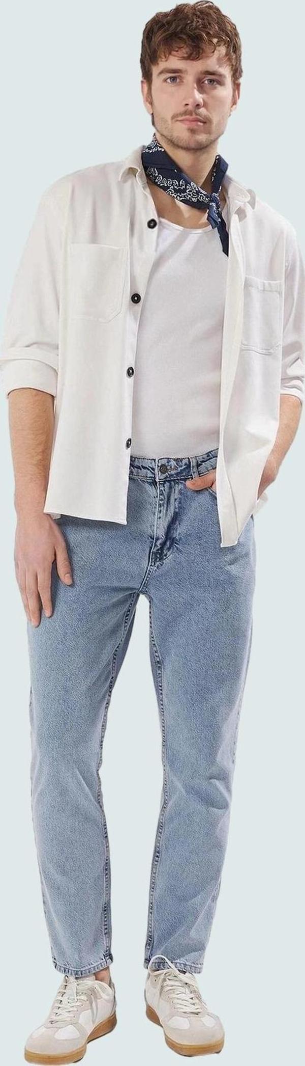 Erkek Pamuk Denim Kot Pantolon Renk Dar Paça Günlük Stil Hafta Sonu Yaz Aylarının Vazgeçilmezi - Image 1
