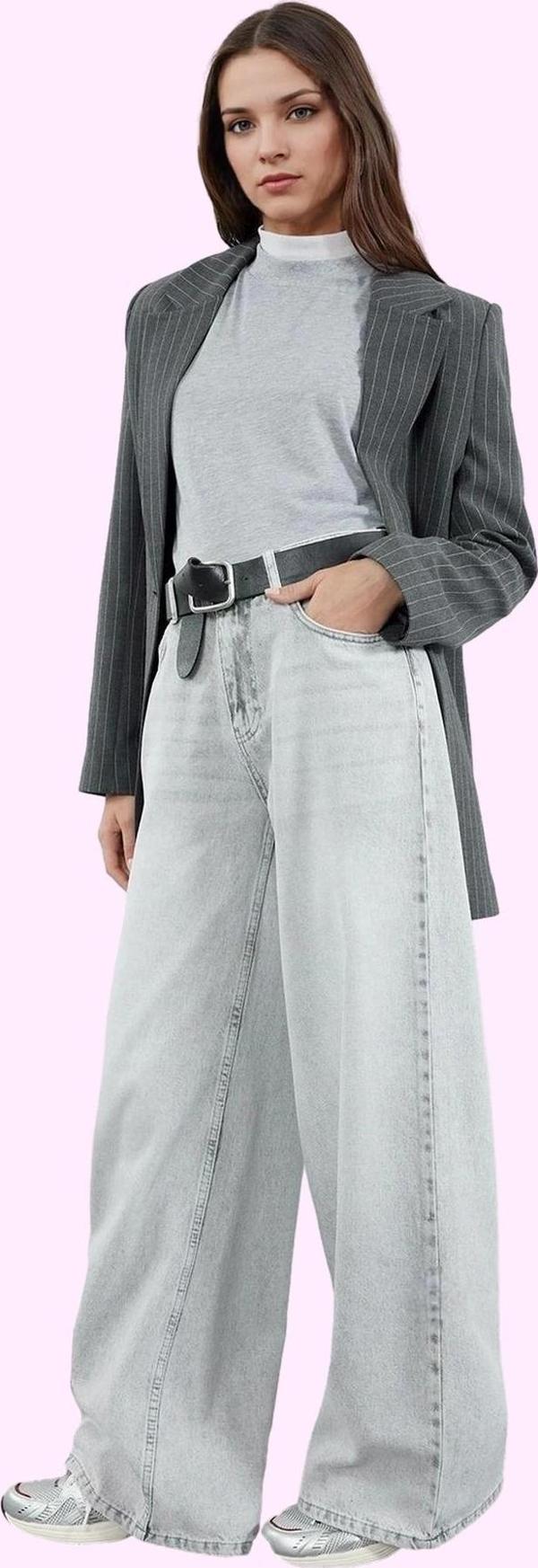 Kadın Pamuk Denim Palazzo Pantolon Yüksek Bel Uzun Boy Geniş Paça Yaz Aylarının Vazgeçilmezi - Image 1