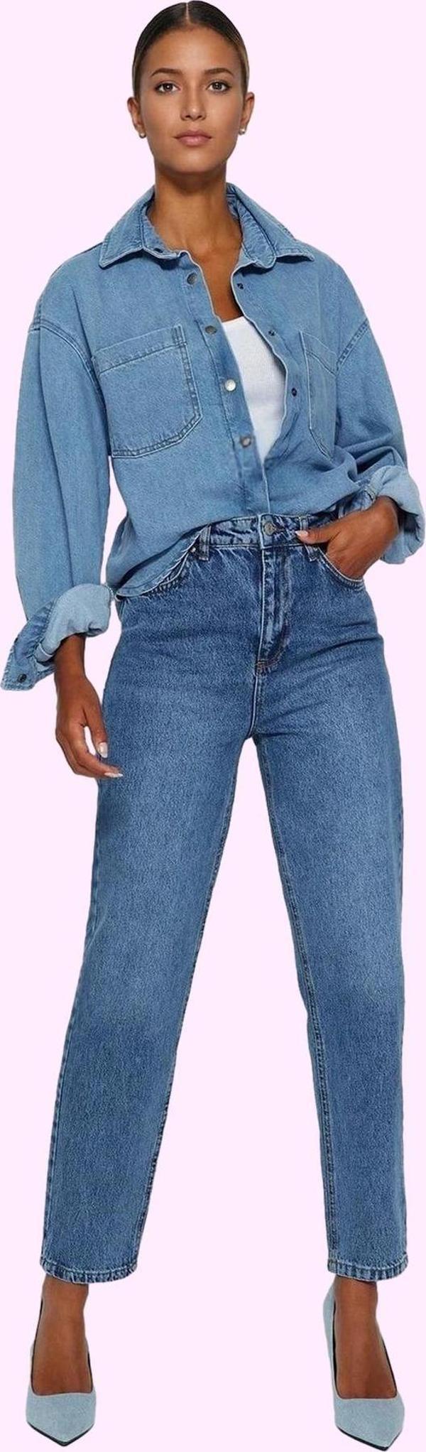 Kadın Pamuk Mom Jean Denim Pantolon Yüksek Bel Regular Boy Günlük Kullanım Kaliteli Malzeme - Image 1