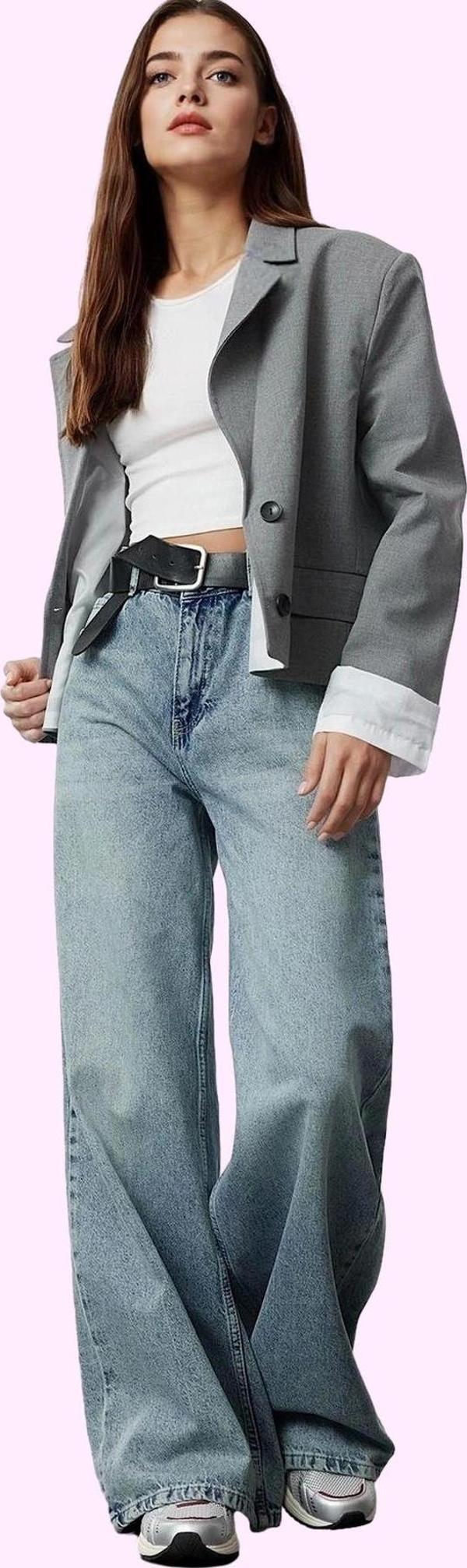 Kadın Denim Palazzo Jean Pamuk Rahatlık ve Şıklığı Bir Arada Günlük Kullanım Modern Tasarım - Image 1