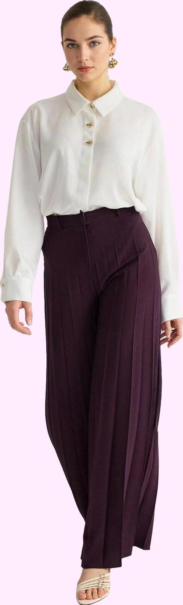 Kadın Renk Geniş Paça Pantolon Yüksek Bel Dokuma Kumaş Günlük Stil Yaz Aylarının Vazgeçilmezi - Image 1