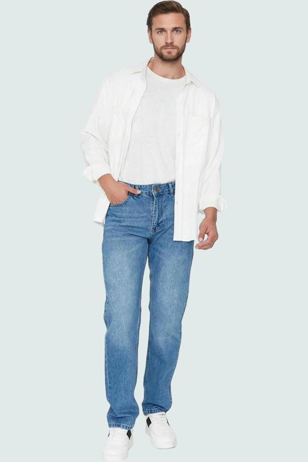 Erkek Denim Straight Fit Pantolon Pamuk Günlük Ve İş Hayatına Uygun Yaz Aylarının Vazgeçilmezi - Image 1