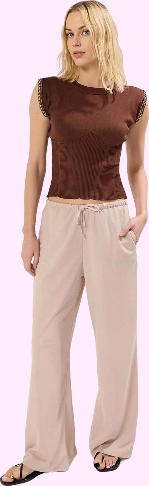 Kadın Straight Pantolon Yüksek Bel Geniş Paça Örme Kumaş Günlük Stil Yaz Aylarının Vazgeçilmezi - Image 1