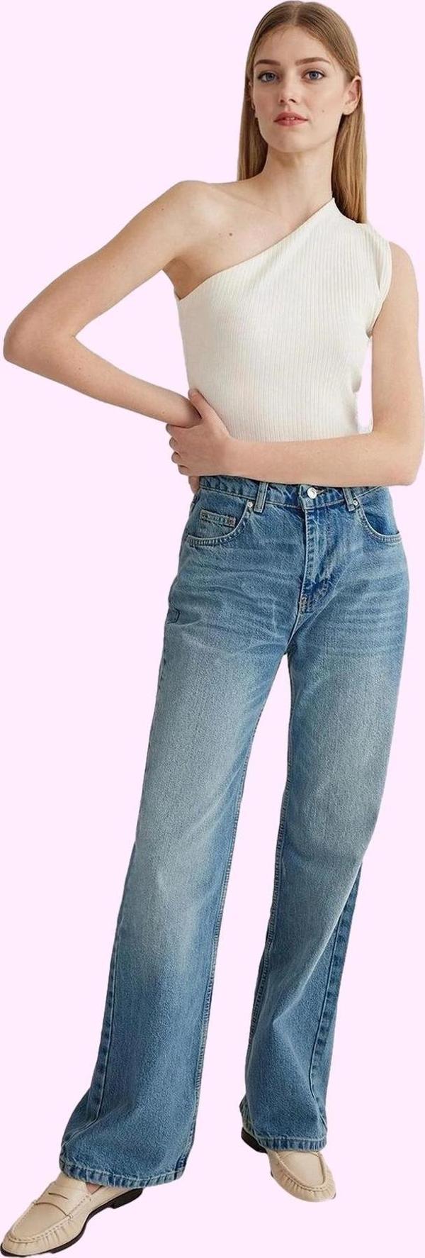 Kadın Pamuk Denim Pantolon Yüksek Bel Wide Leg Günlük ve Şık Kombinler Yaz Aylarının Vazgeçilmezi - Image 1