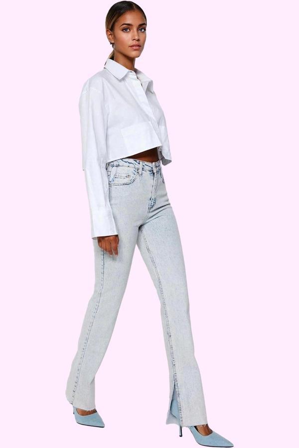Kadın Denim Flare Jean Yüksek Bel 5 Cep Esnek Günlük Ve Şık Kombinler Yaz Aylarının Vazgeçilmezi - Image 1