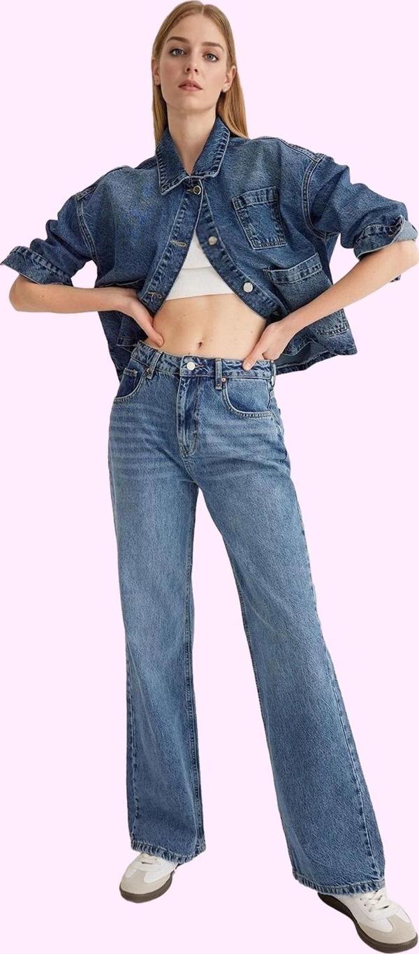 Kadın Pamuklu Denim Geniş Paça Pantolon Günlük Kullanım için Hafta Sonu Yaz Aylarının Vazgeçilmezi - Image 1