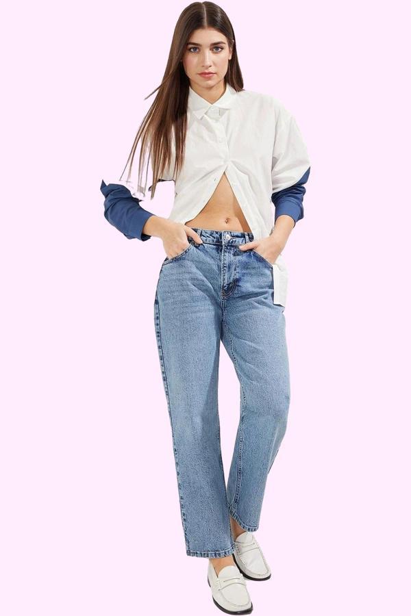 Kadın Normal Bel Düz Denim Straight Jean Pantolon Günlük Stil Hafta Sonu Dayanıklı Malzeme - Image 1