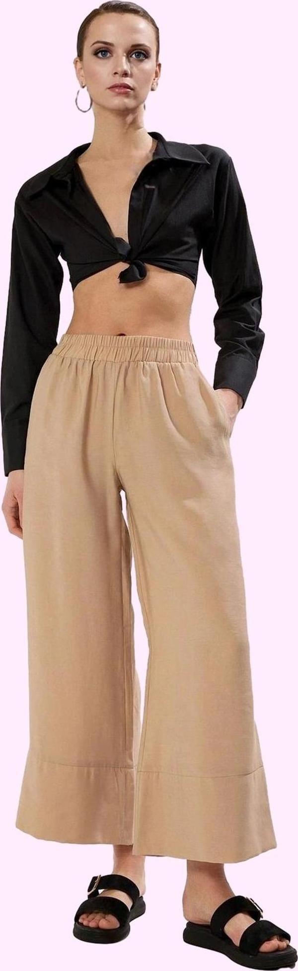 Kadın Yüksek Bel Wide Leg Dokuma Pantolon Casual Günlük Stil Hafta Sonu Yaz Aylarının Vazgeçilmezi - Image 1