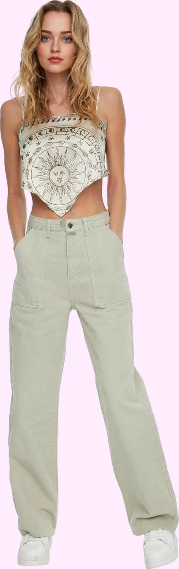 Kadın Pamuk Denim Jean Pantolon Basic Yüksek Bel Geniş Paça Yaz Aylarının Vazgeçilmezi - Image 1