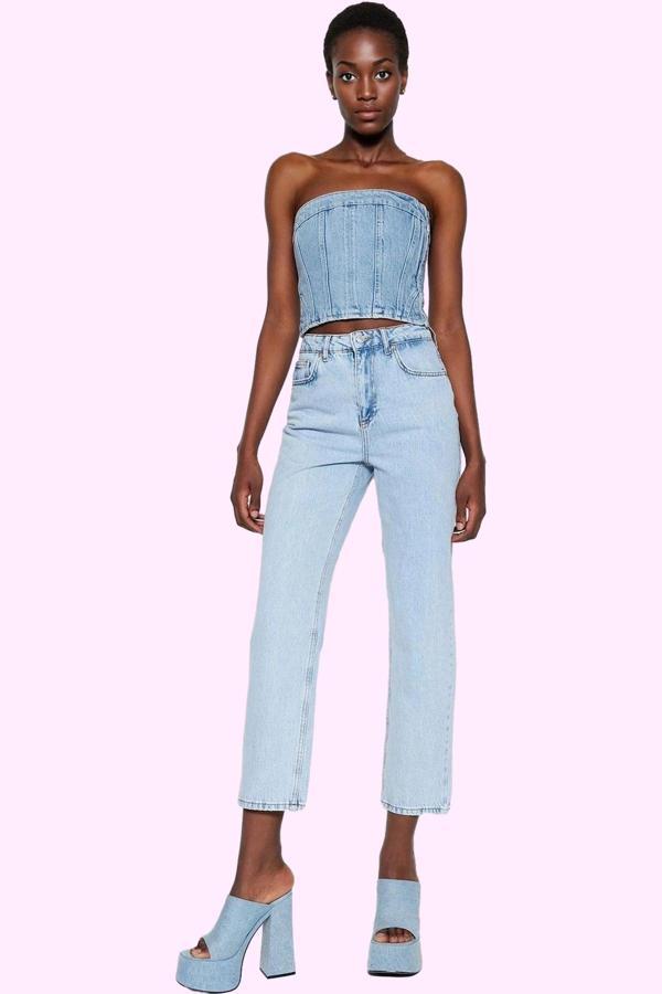Kadın Pamuk Denim Straight Jean Pantolon Yüksek Bel Günlük Kullanım Yaz Aylarının Vazgeçilmezi - Image 1