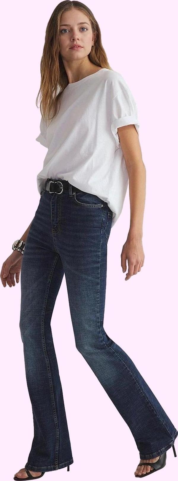 Kadın Pamuklu Yüksek Bel Flare Jean Rahat Günlük Stil Hafta Sonu Yaz Aylarının Vazgeçilmezi - Image 1
