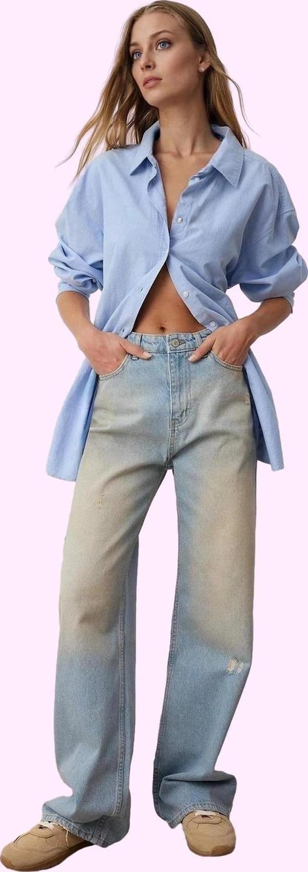 Kadın Pamuk Denim Jean Pantolon Yüksek Bel Geniş Paça Günlük Kombinler Yaz Aylarının Vazgeçilmezi - Image 1