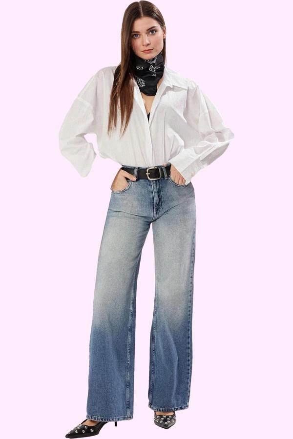 Kadın Denim Wide Leg Pantolon Pamuk Günlük Stil İçin Rahat Kesim Yaz Aylarının Vazgeçilmezi - Image 1
