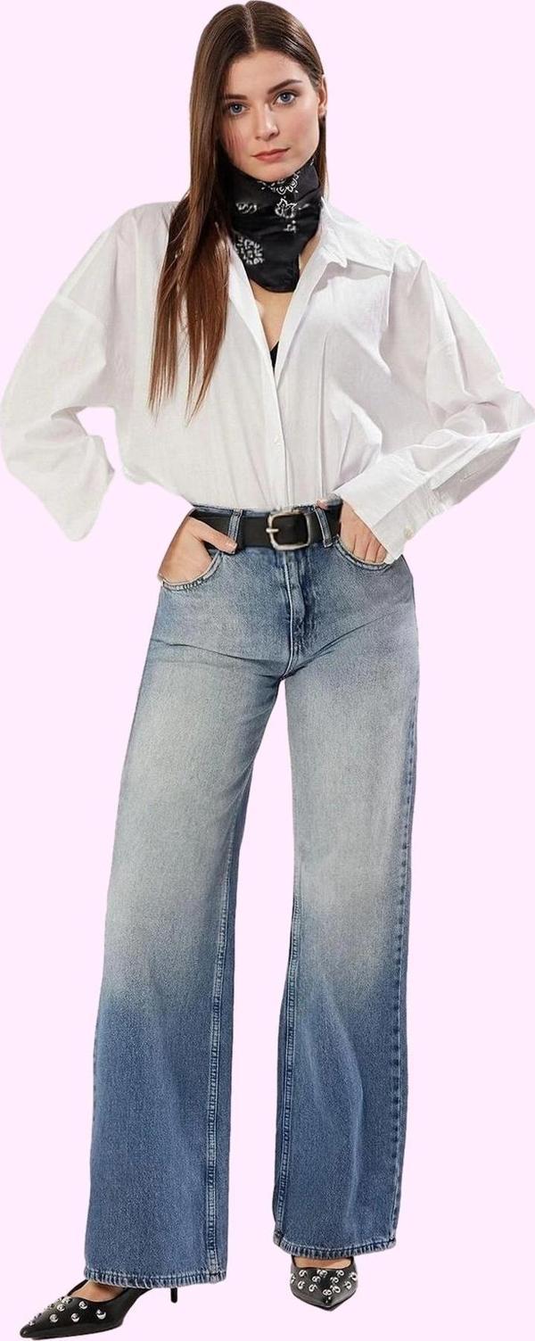Kadın Denim Wide Leg Pantolon Pamuk Günlük Stil İçin Rahat Kesim Yaz Aylarının Vazgeçilmezi - Image 1
