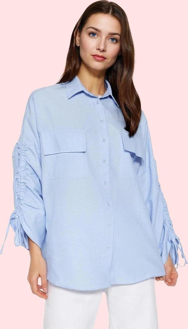 Kadın Uzun Kollu Pamuklu Gömlek; Ramadan Koleksiyonu Rahat Kalıp Günlük Stil Modern Tasarım - Image 1