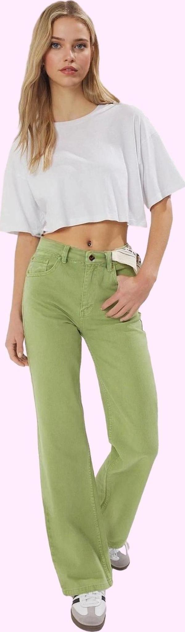 Kadın Pamuk Denim Pantolon Yüksek Bel Geniş Paça Yazlık Model Günlük Kullanım Modern Tasarım - Image 1