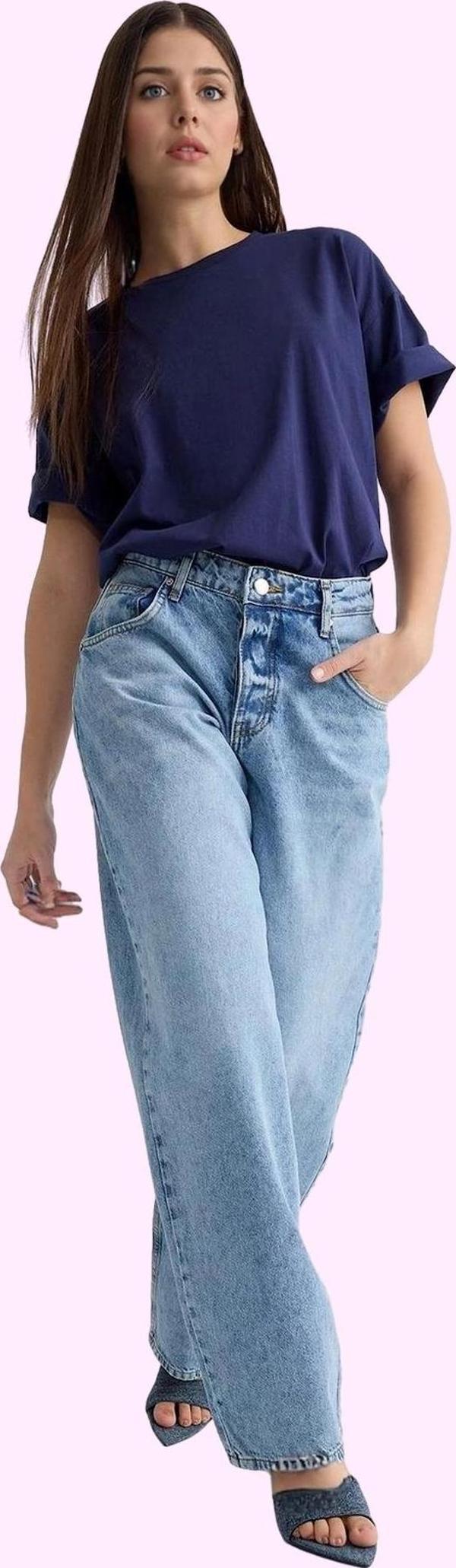 Kadın Denim Jean Uzun Boy Skater Baggy Pamuk Günlük Stil Hafta Sonu Yaz Aylarının Vazgeçilmezi - Image 1