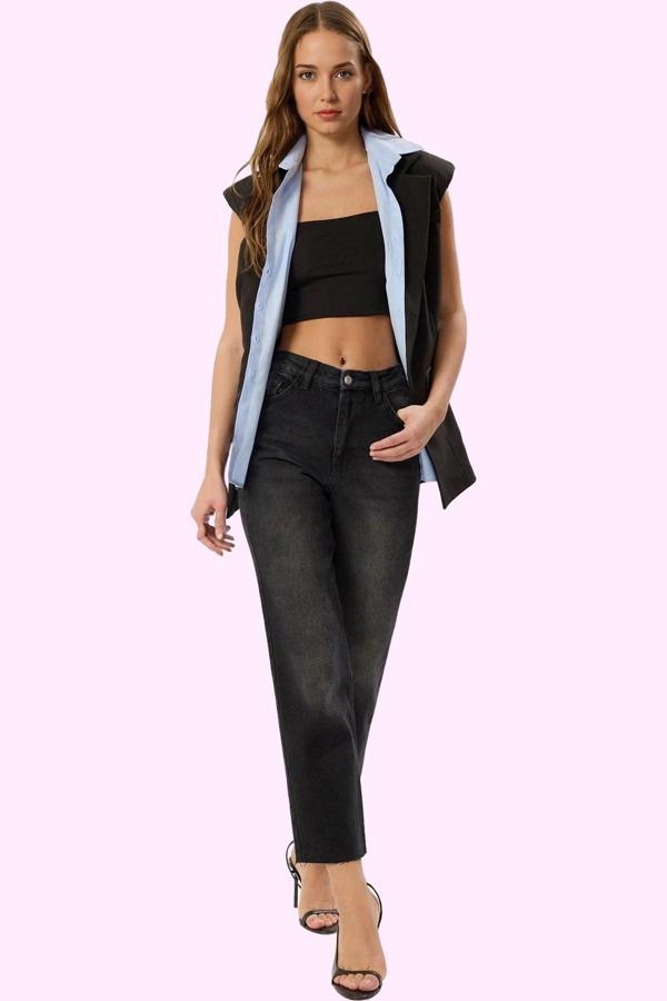 Kadın Pamuk Denim Straight Jean Pantolon Yüksek Bel Günlük Casual Yaz Aylarının Vazgeçilmezi - Image 1