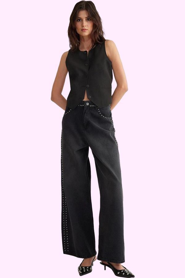 Kadın Pamuk Denim Palazzo Jean Rahat Günlük Stil Modern Tasarım Yaz Aylarının Vazgeçilmezi - Image 1