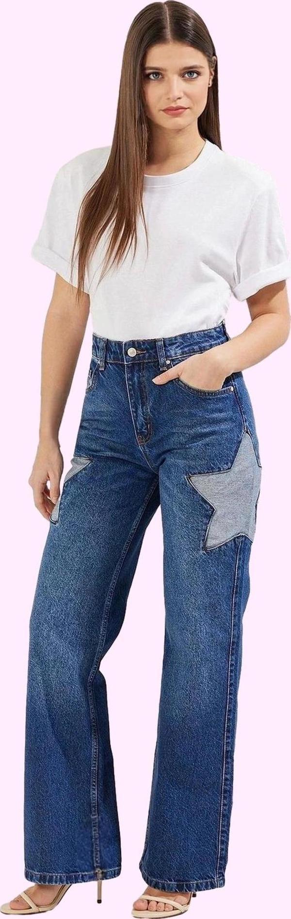 Kadın Denim Yüksek Bel Wide Leg Jean Pantolon Günlük Kombinler Hafta Sonu Kaliteli Malzeme - Image 1