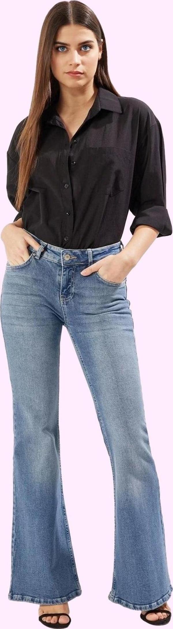 Kadın Stretch Denim Flare Pantolon Günlük Kombinler İçin Hafta Sonu Yaz Aylarının Vazgeçilmezi - Image 1