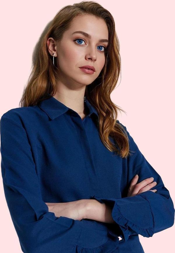 Kadın Denim Görünümlü Gömlek Flamlı Pamuk Kumaş Düğmeli Kışlık Günlük Kullanım Özel Günler - Image 1