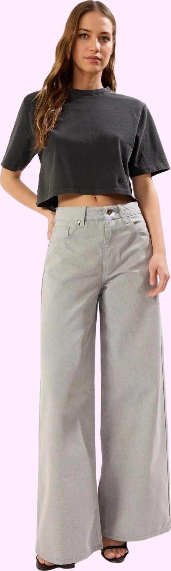 Kadın Denim Pantolon Pamuk Rahat Geniş Paça Günlük Kullanım İçin Yaz Aylarının Vazgeçilmezi - Image 1