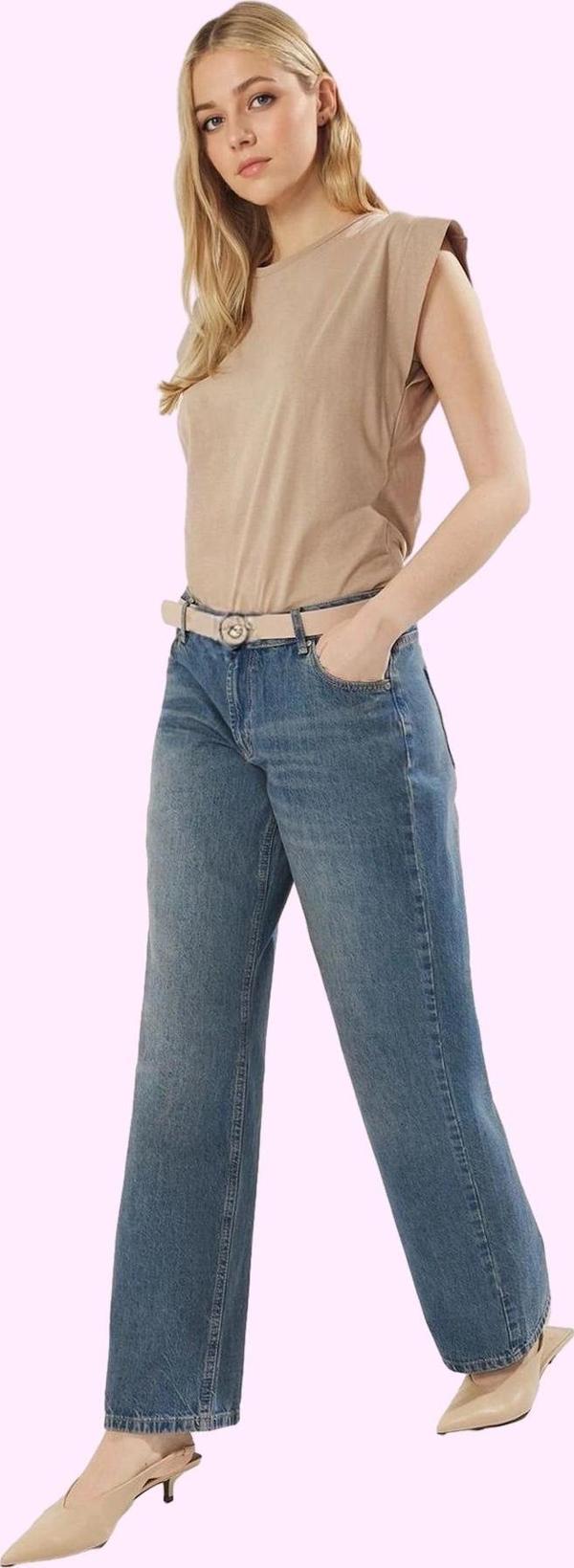 Kadın Pamuk Jean Pantolon Düşük Bel Geniş Paça Casual Stil Günlük Kullanım Kaliteli Malzeme - Image 1