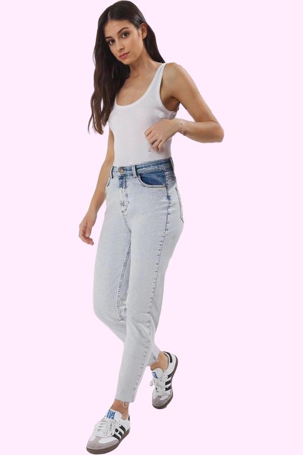 Kadın Günlük Kullanım Mom Fit Jean Yüksek Bel Pamuk Rahat Hafta Sonu Yaz Aylarının Vazgeçilmezi - Image 1
