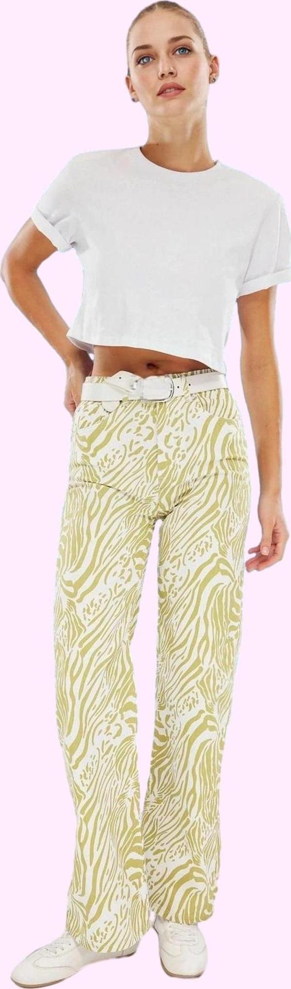 Kadın Pamuklu Animal Desenli Wide Leg Pantolon Rahat Kalıp Günlük Kullanım Kaliteli Malzeme - Image 1