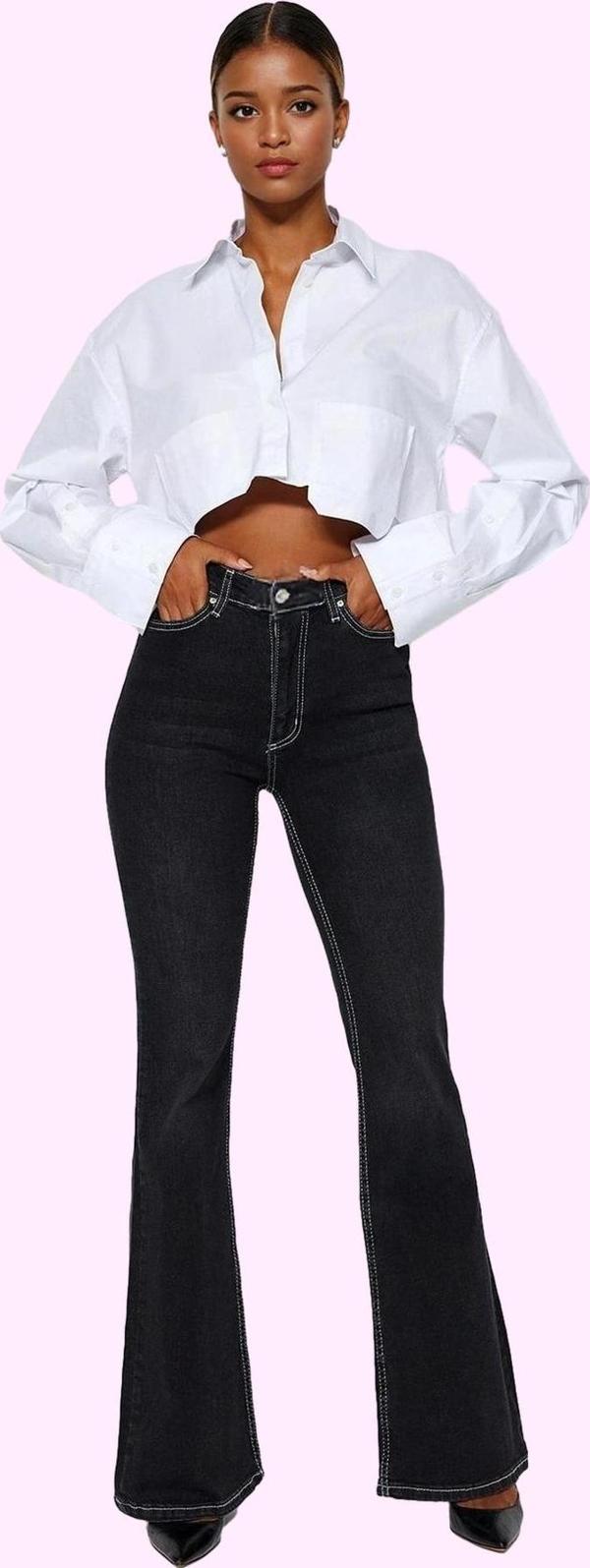 Kadın Denim Flare Pantolon Yüksek Bel Pamuk Rahat Günlük Hafta Sonu Yaz Aylarının Vazgeçilmezi - Image 1