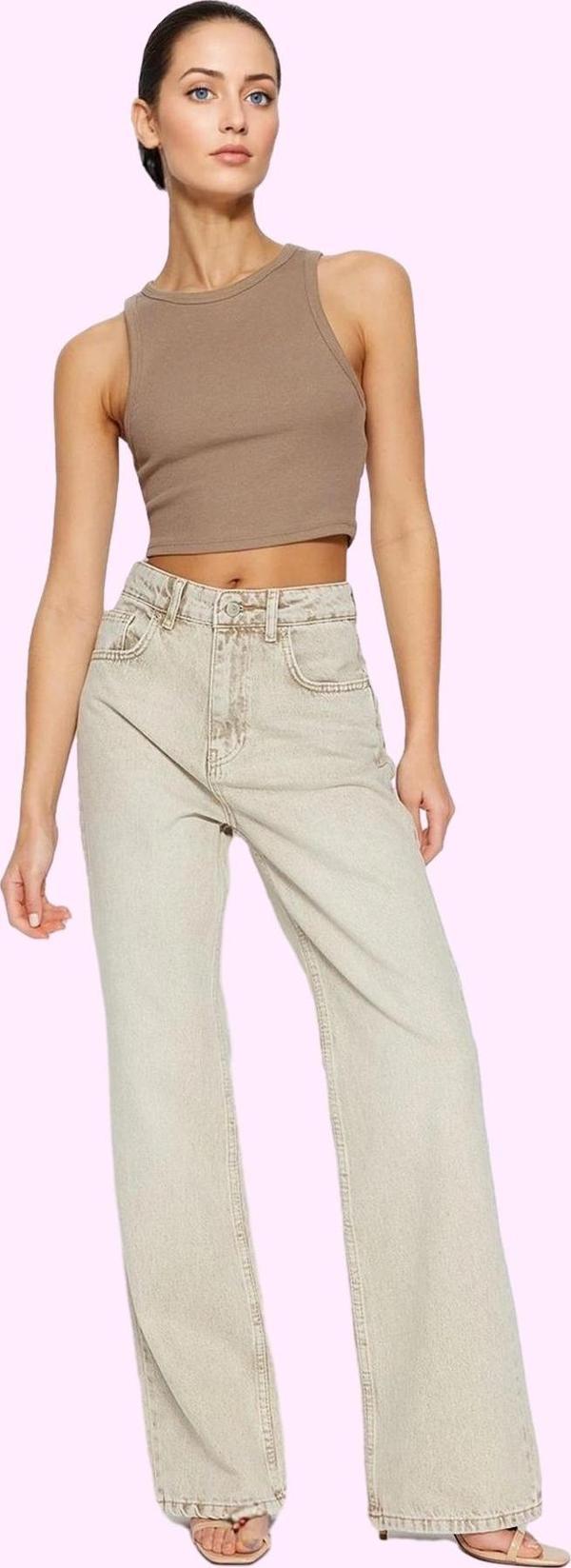 Kadın Pamuklu Wide Leg Jean Pantolon Rahatlık ve Stil Bir Arada Yaz Aylarının Vazgeçilmezi - Image 1