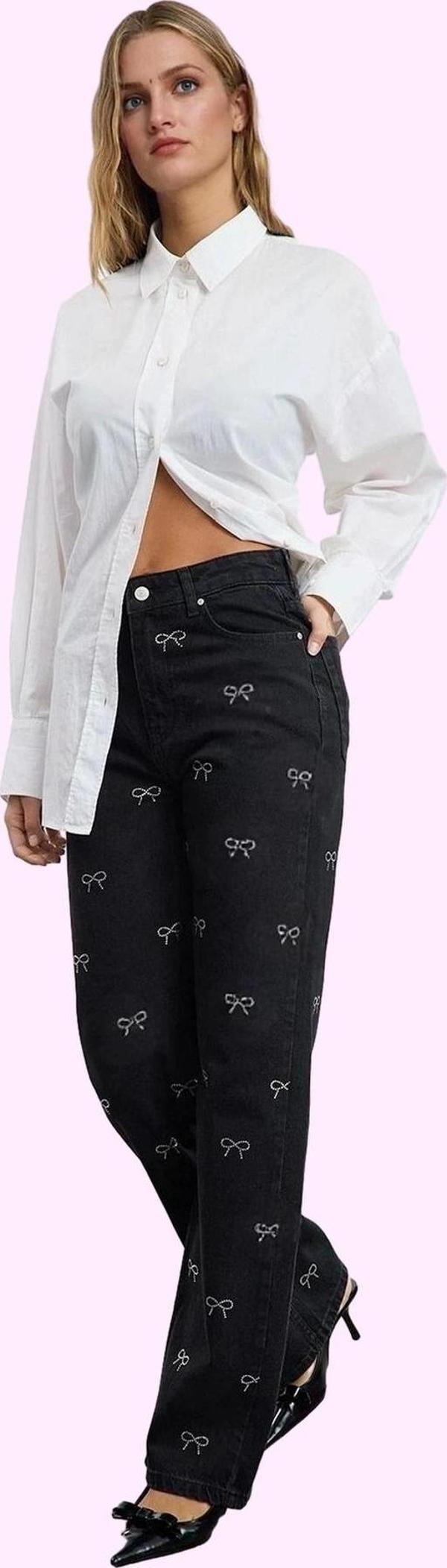 Kadın Denim Pantolon Fiyonk Detaylı Pamuk Rahat Günlük Hafta Sonu Yaz Aylarının Vazgeçilmezi - Image 1
