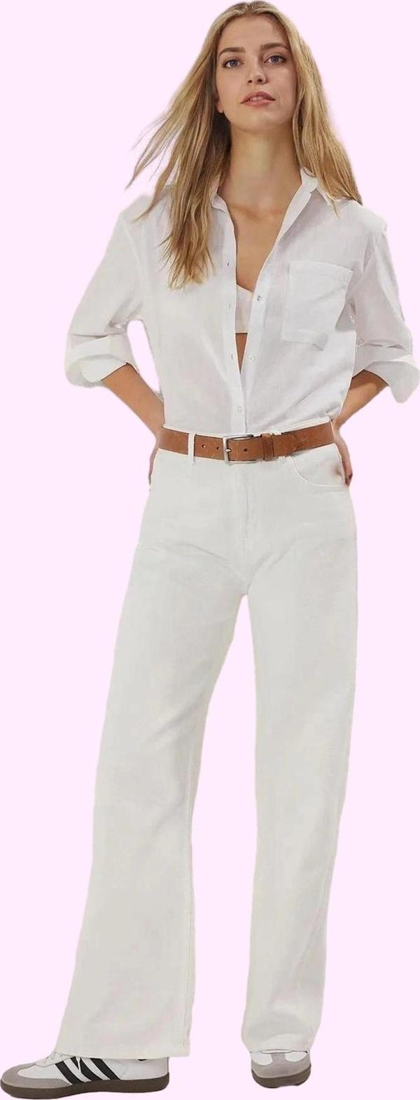 Kadın Pamuk Denim Yazlık Geniş Paça Pantolon; Yüksek Bel Rahat Günlük Stil Kaliteli Malzeme - Image 1