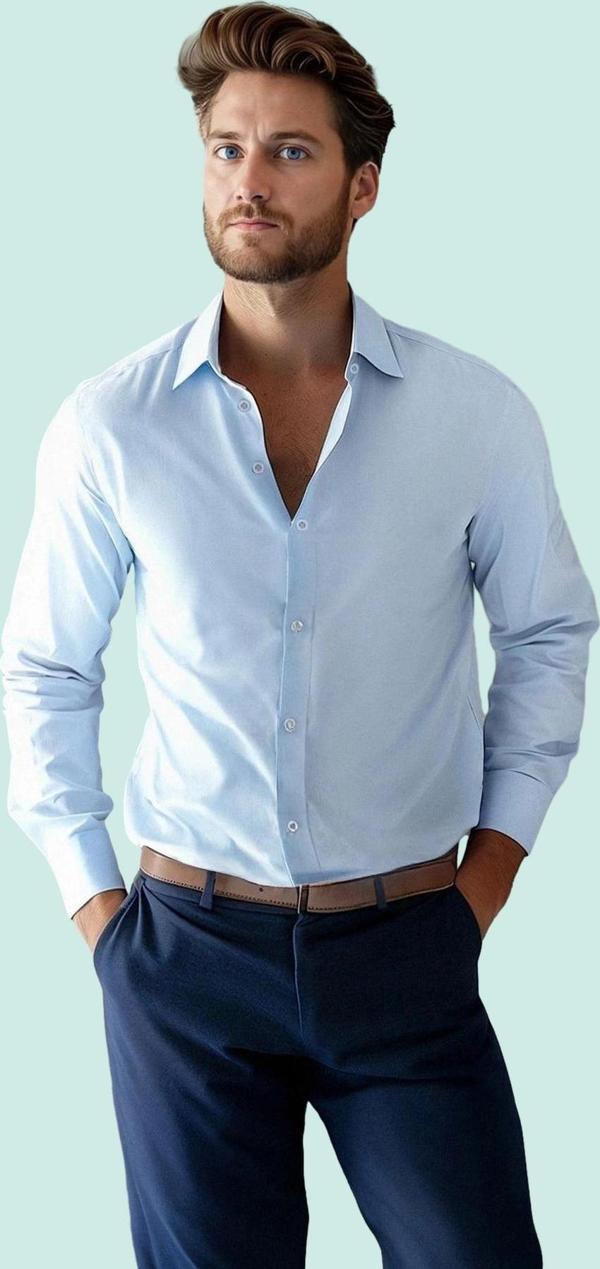 Erkek Smart Basic Gömlek Uzun Kol Pamuk Günlük Kullanım İçin Mükemmel Yaz Aylarının Vazgeçilmezi - Image 1