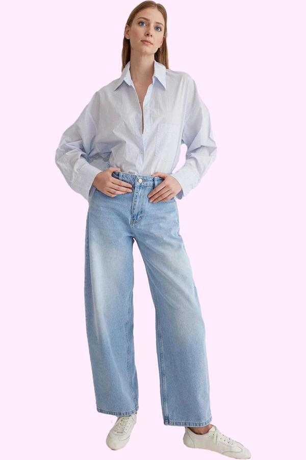 Kadın Pamuk Denim Barrel Jean Pantolon Rahat Günlük Stil Hafta Sonu Yaz Aylarının Vazgeçilmezi - Image 1