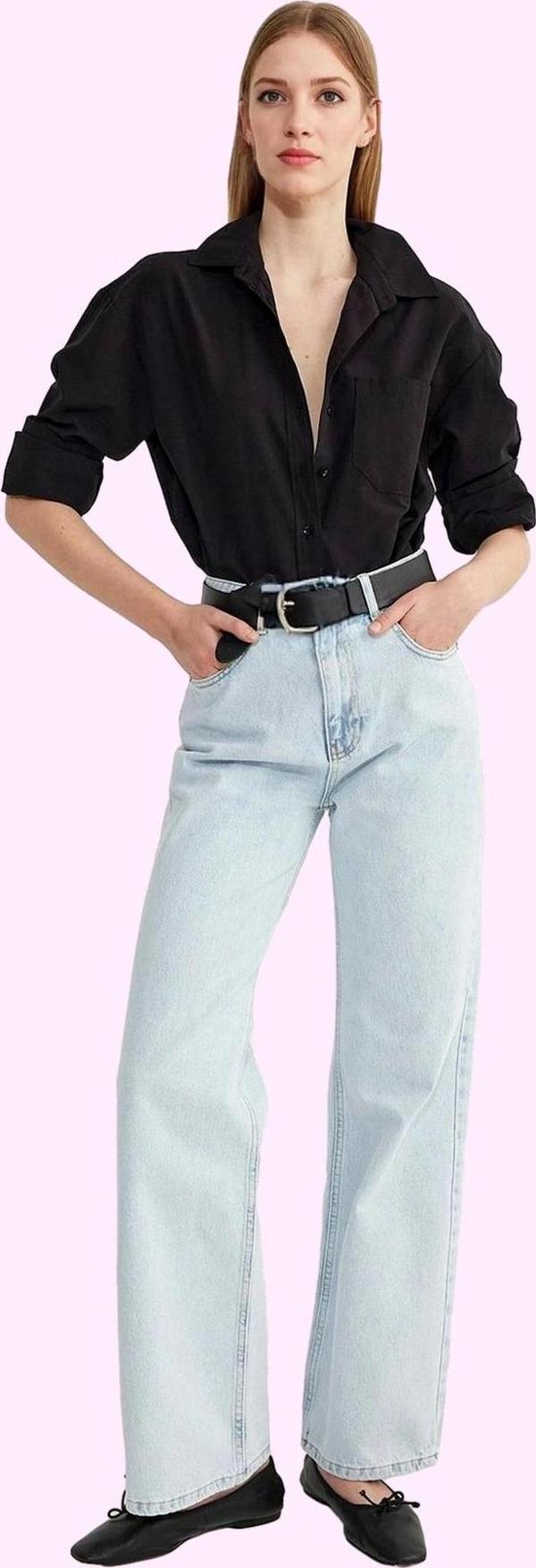 Kadın Pamuklu Denim Geniş Paça Pantolon Rahat Günlük Stil Hafta Sonu Yaz Aylarının Vazgeçilmezi - Image 1