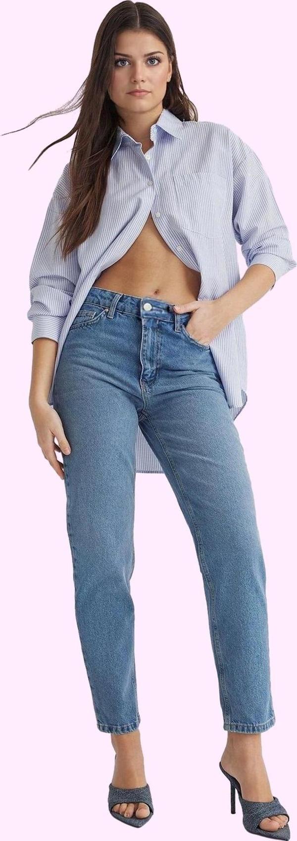 Kadın Denim Mom Jean Pantolon Pamuk Rahat Kalıp Günlük Stil Hafta Sonu Yaz Aylarının Vazgeçilmezi - Image 1