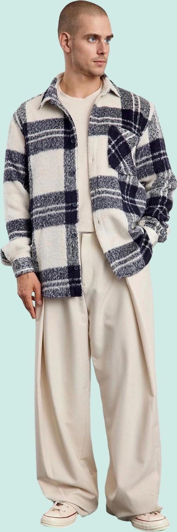 Kadın Unisex Kışlık Kareli Oversize Dokuma Gömlek Ceket Günlük Kombinler Dayanıklı Malzeme - Image 1