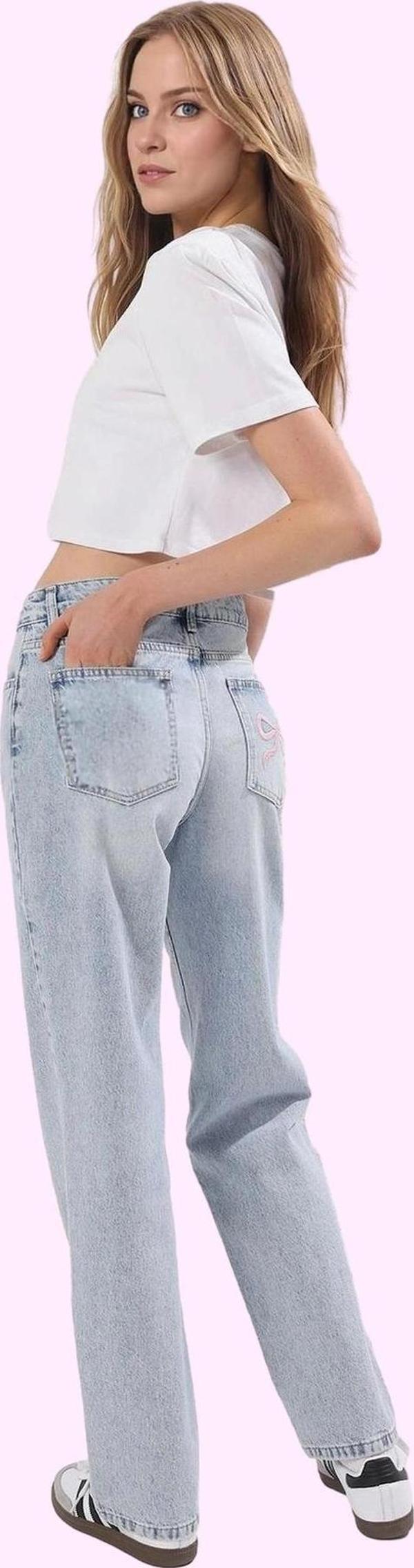 Kadın Care Koleksiyonu Pamuklu Düşük Bel Geniş Paça Jean Pantolon Yaz Aylarının Vazgeçilmezi - Image 1