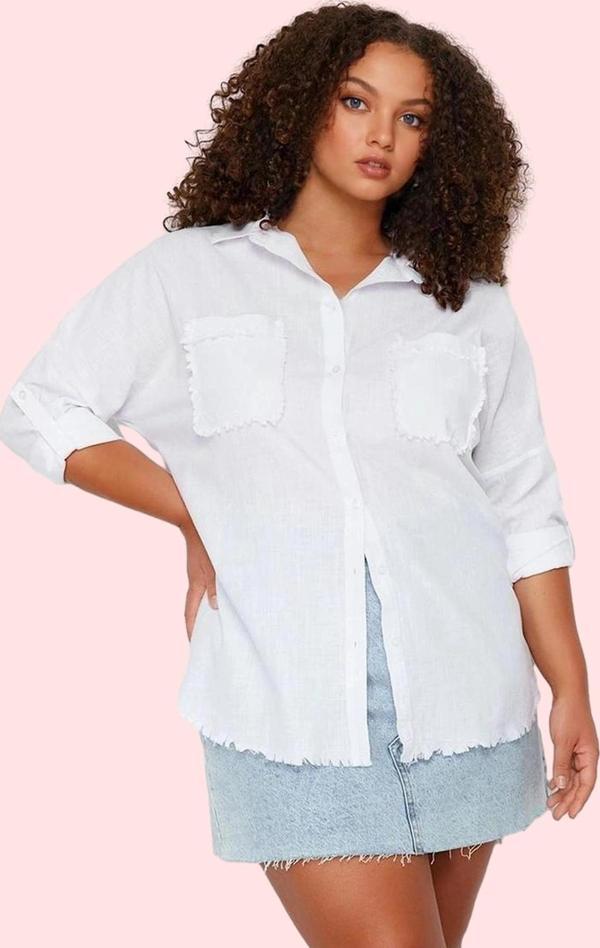 Kadın Regular Pamuklu Tunik Gömlek Yaka Uzun Kollu Casual Stil Günlük Kullanım Özel Günler - Image 1