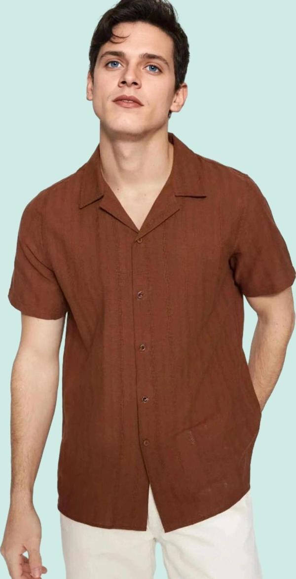 Erkek Pamuk Regular Fit Keten Görünümlü Gömlek Rahatlık ve Şıklık Bir Arada Günlük Kullanım - Image 1