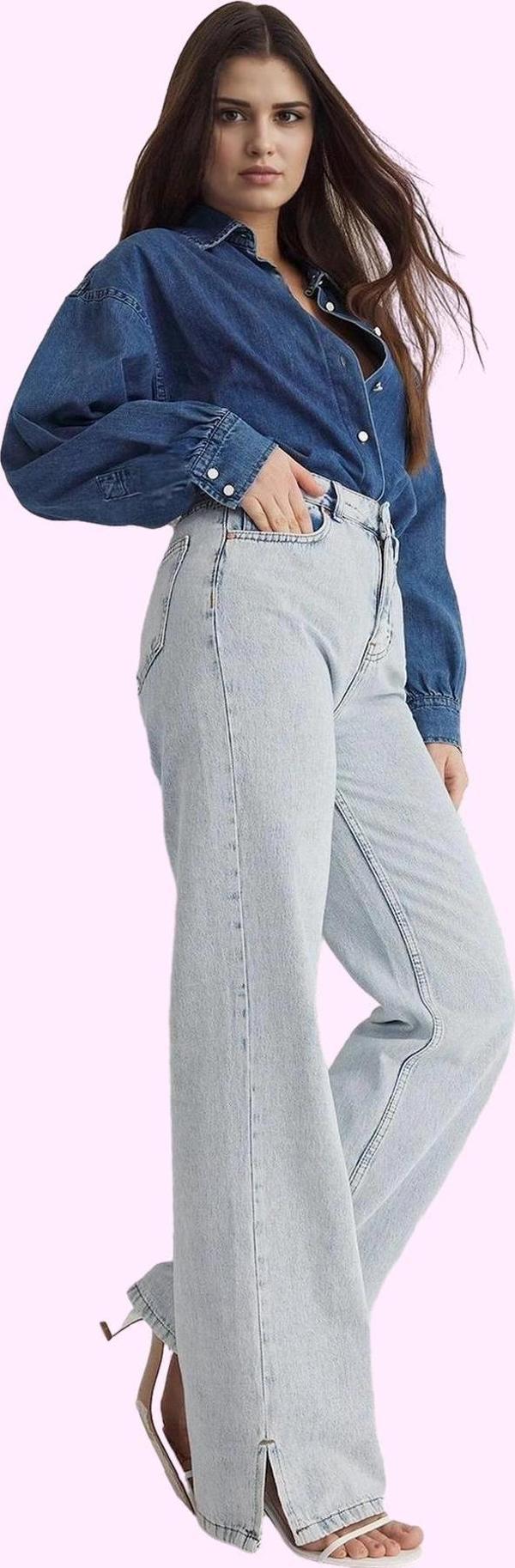 Kadın Denim Yüksek Bel Wide Leg Pantolon Pamuk Günlük Ve İş Hayatı Yaz Aylarının Vazgeçilmezi - Image 1